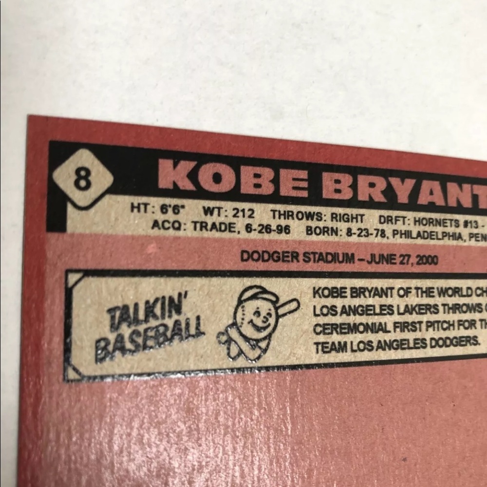 Kobe Bryant Los Angeles Dodgers Trading Card RARE - Picture 5 of 6